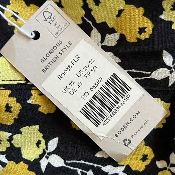 NWT Boden Victoria Skirt Pleated Black Yellow Floral Lined 20 / 22 - Picture 7 of 11